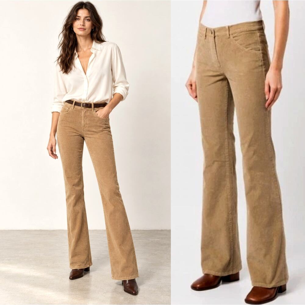 NWT! Nili Lotan 4 Celia Bootcut CORDUROY Pants Mid Rise Straight Leg Camel Tan